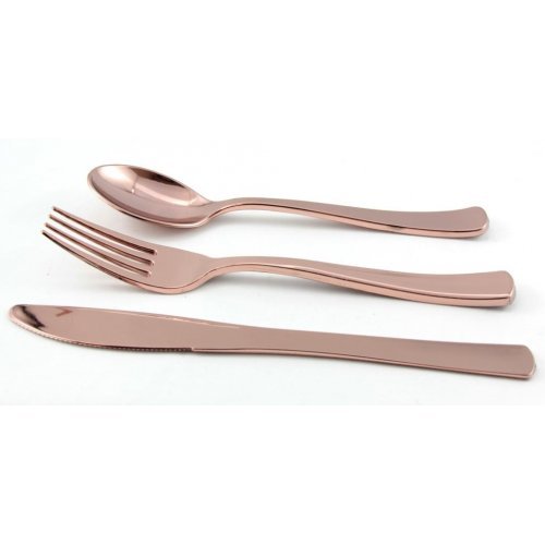 24pk Metallic Rose Gold Plastic Cutlery Assorted - Everything Party