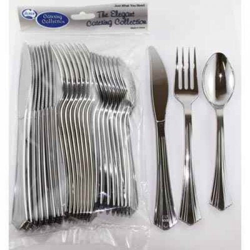 24pk Metallic Silver Assorted Plastic Cutlery - Everything Party