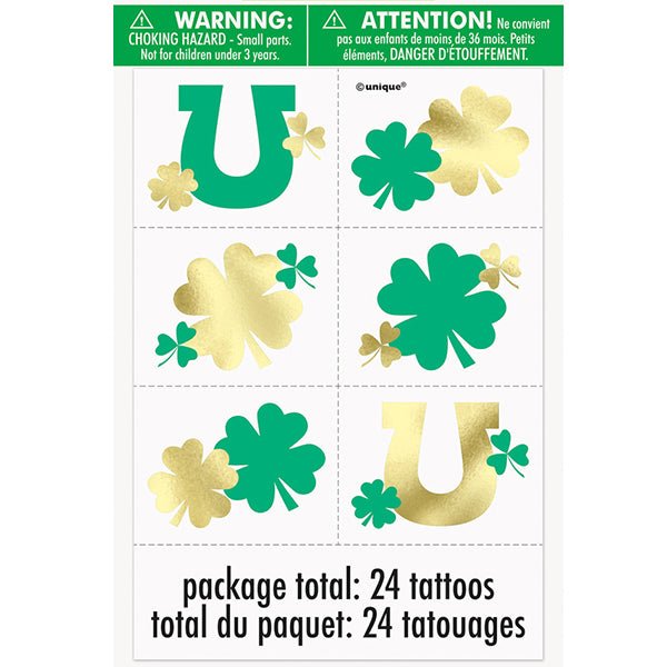 24pk St Patrick's Day Green Chrming Shamrock Temporary Tattoos - Everything Party