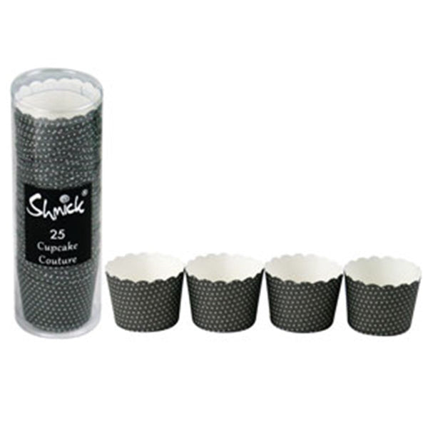 25pk Black Mini Paper Baking Cupcake Cups with White Dotty - Everything Party
