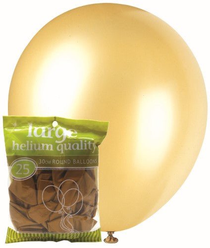 25pk Decorator Helium Quality Latex Balloons 30cm - Metallic Gold - Everything Party