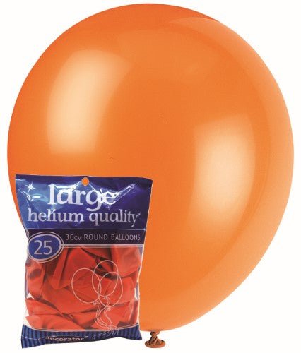 25pk Decorator Helium Quality Latex Balloons 30cm - Orange - Everything Party