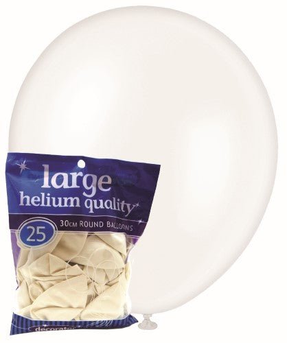 25pk Decorator Helium Quality Latex Balloons 30cm - White - Everything Party