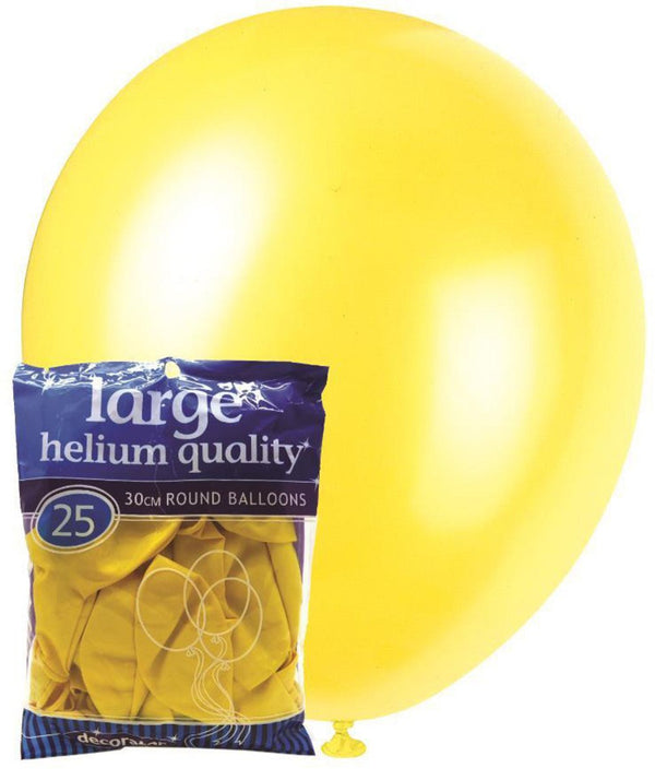 25pk Decorator Helium Quality Latex Balloons 30cm - Yellow - Everything Party