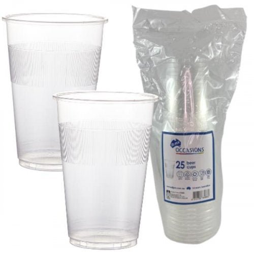 25pk Plastic Clear Beer Cups 425ml - Everything Party