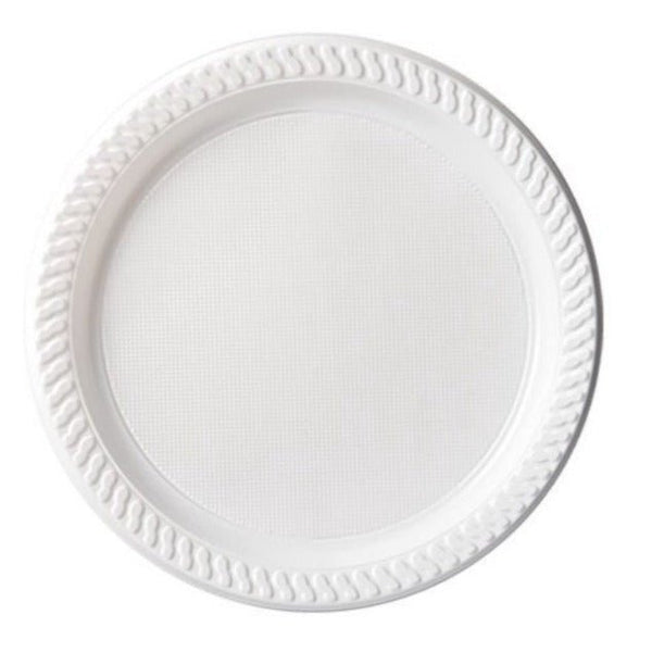 25pk Reusable Plastic White Dinner Plates 23cm - Everything Party