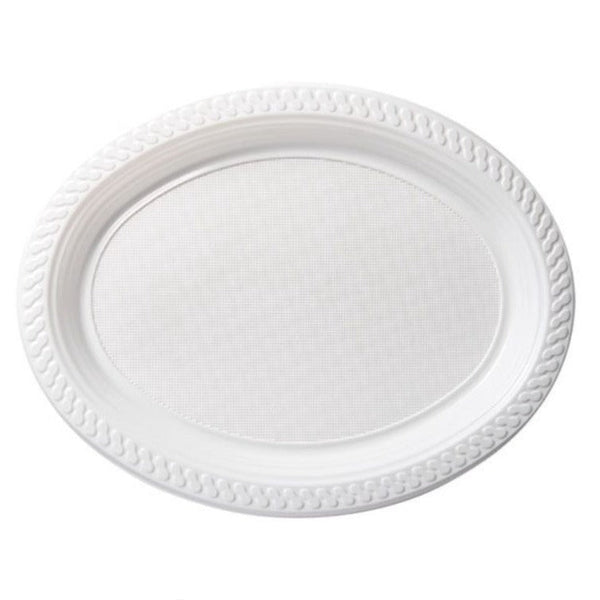 25pk Reusable Plastic White Oval Plates 30cm - Everything Party
