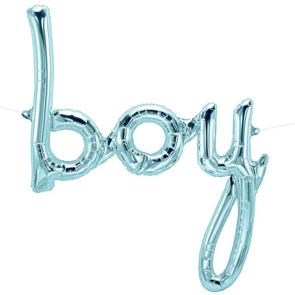 27" Pastel Blue Script 'boy' Air-Filled Foil Balloon Banner - Everything Party