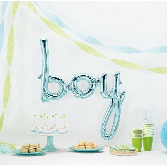 27" Pastel Blue Script 'boy' Air-Filled Foil Balloon Banner - Everything Party
