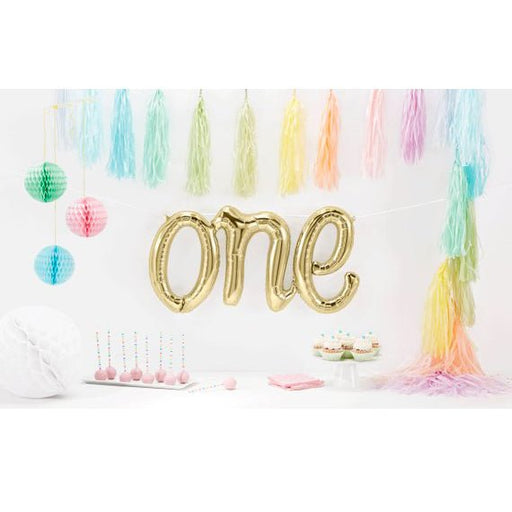 29" Script 'one' Air-Filled Foil Balloon Banner - White Gold - Everything Party