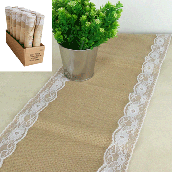 2m Hessian Table Runner with Lace - Everything Party