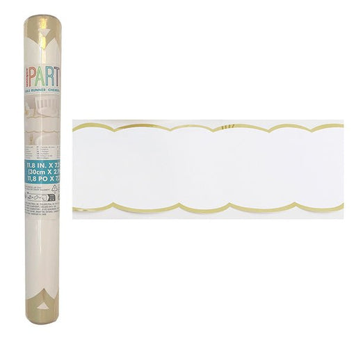 2m Scalloped Gold Foil Stamped Paper Table Runner - Everything Party