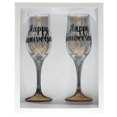 2pk Happy Anniversary Rose Gold Champagne Glasses - Everything Party