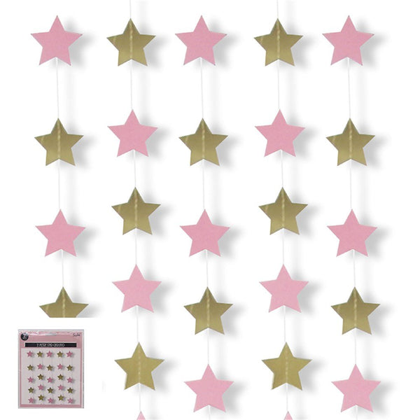 2pk Pink Gold Star Garland Hanging Decoration - Everything Party