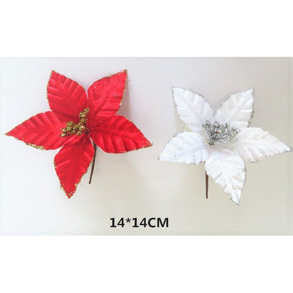 2pk Red and White Christmas Artificial Flower with Glitter 14cm - Everything Party