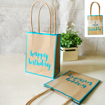 2pk Small Happy Birthday Foiled Blue Paper Kraft Bags - Everything Party