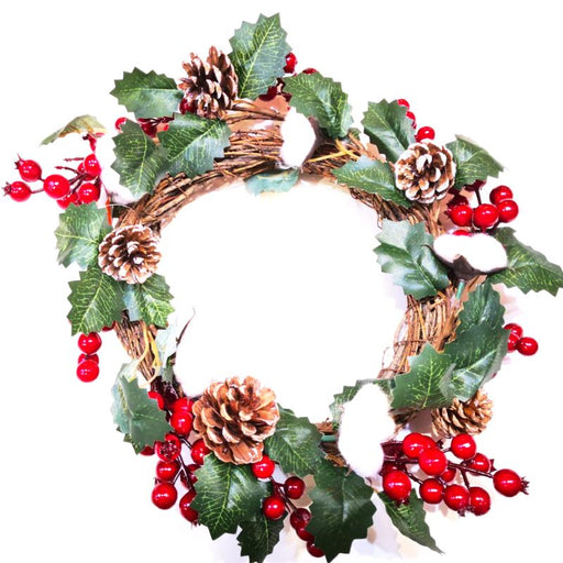 30CM Christmas Wreath Berries Pine Cones Cotton Flowers - Everything Party
