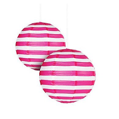 30cm Stripe Paper Lantern - Hot Pink - Everything Party