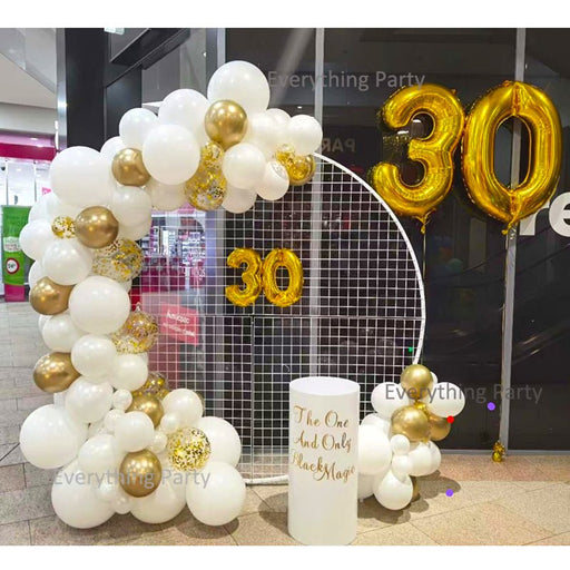 30th Birthday Balloon Garland with 2m White Mesh Circle Stand - Everything Party