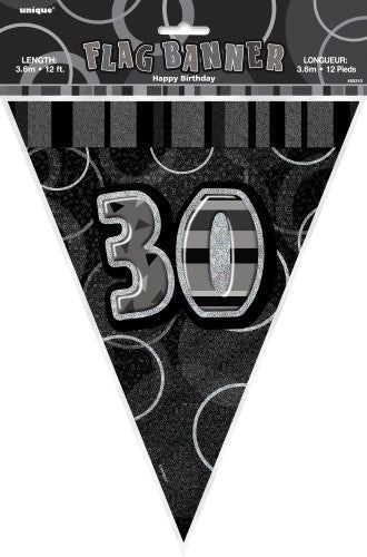 30th Birthday Flag Banner (Blue, Pink, Black) - Everything Party