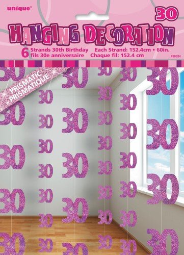 30th Birthday Glitz Hanging Decorations (Blue, Pink, Black) - Everything Party