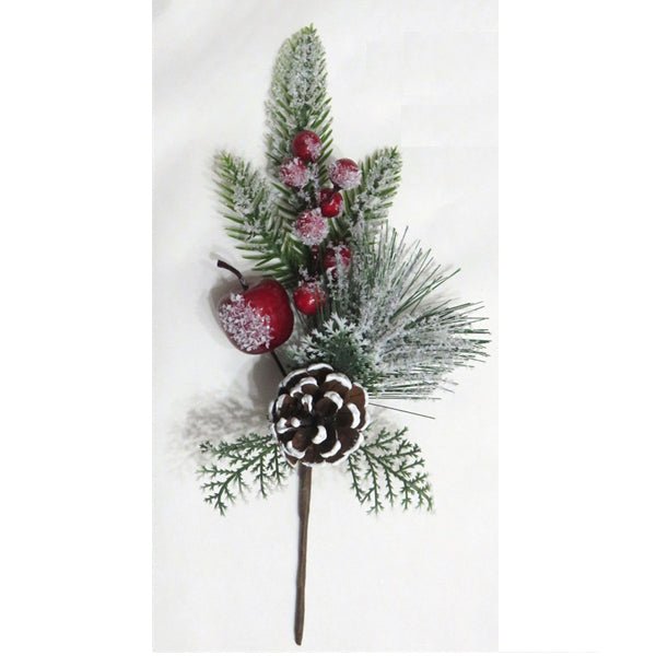 32cm Christmas Snowy Berry Pick with Pine Corns and Holly - Everything Party