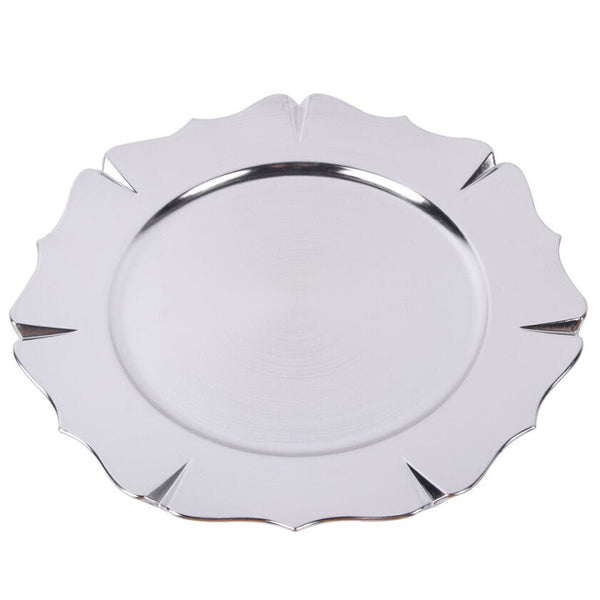 33cm Metallic Silver Melamine Charger Plater with Bamboo Trim - Everything Party