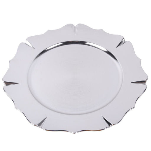 33cm Metallic Silver Melamine Charger Plater with Bamboo Trim - Everything Party
