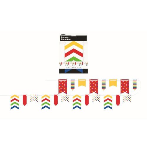 3.3m Dots, Stripes & Chevron Paper Pennant Banner - Bold Multi Colour - Everything Party