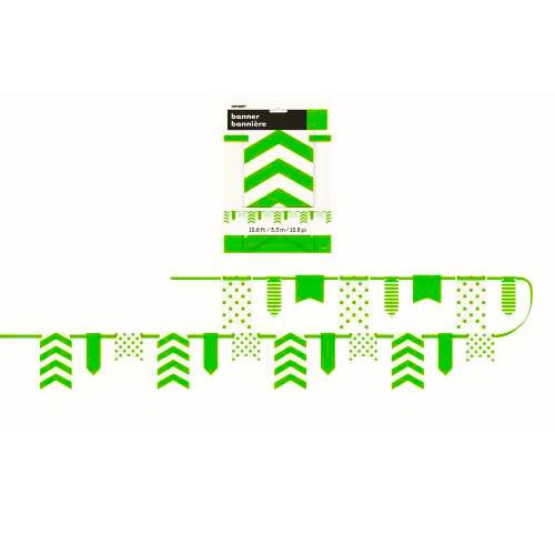 3.3m Dots, Stripes & Chevron Paper Pennant Banner - Lime Green - Everything Party