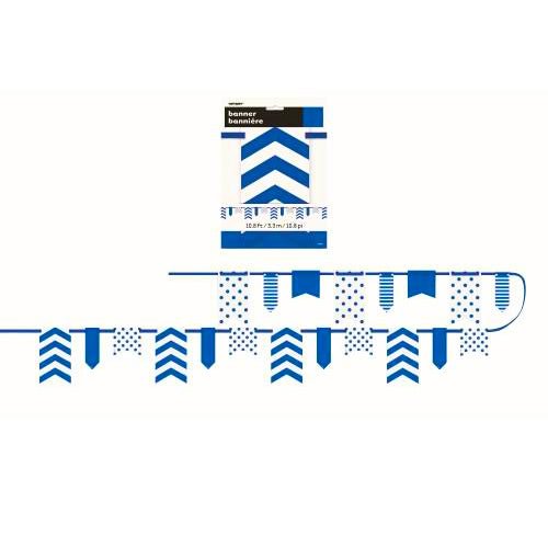 3.3m Dots, Stripes & Chevron Paper Pennant Banner - Royal Blue - Everything Party