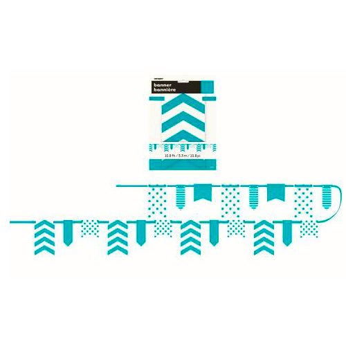 3.3m Dots, Stripes & Chevron Paper Pennant Banner - Teal - Everything Party
