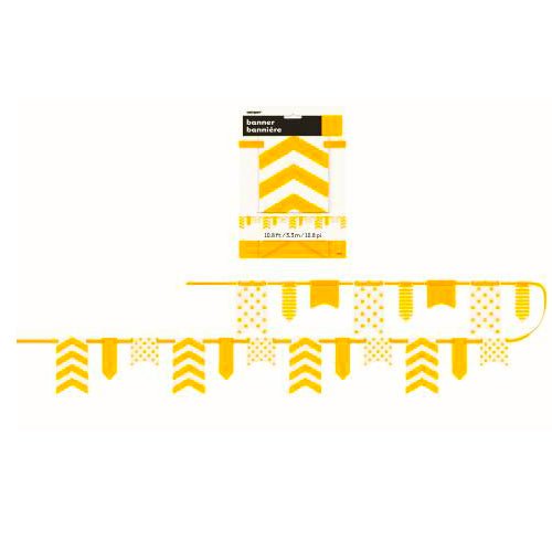 3.3m Dots, Stripes & Chevron Paper Pennant Banner - Yellow - Everything Party