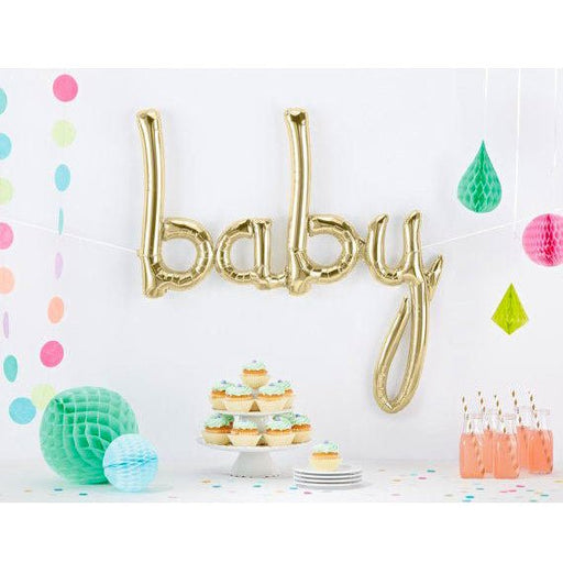34" Script 'baby' Air-Filled Foil Balloon Banner - White Gold - Everything Party