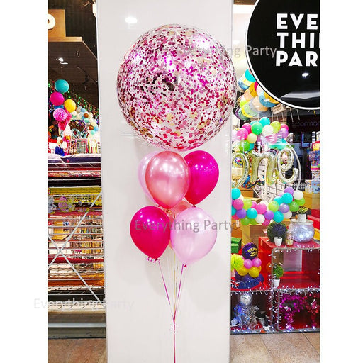 3ft Jumbo Pink Confetti Helium Balloon Bouquet - Everything Party