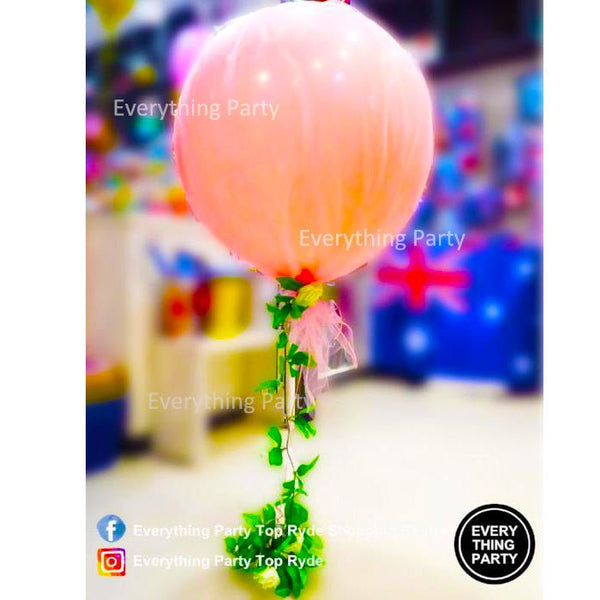 3ft Jumbo Pink Latex Helium Balloon with Pink tulle - Everything Party