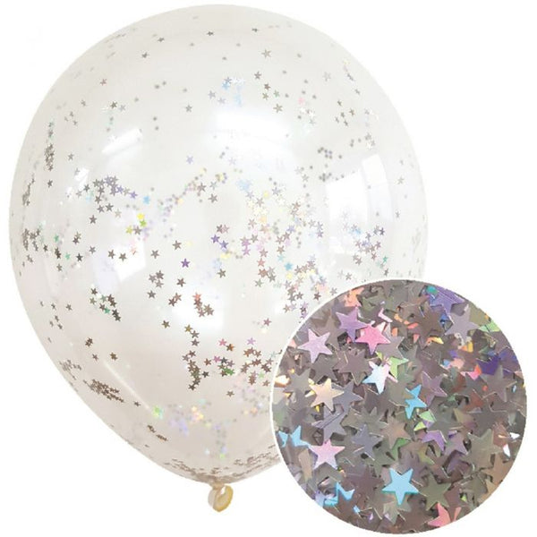 3pk Iridescent Silver Star Confetti Balloons - Everything Party