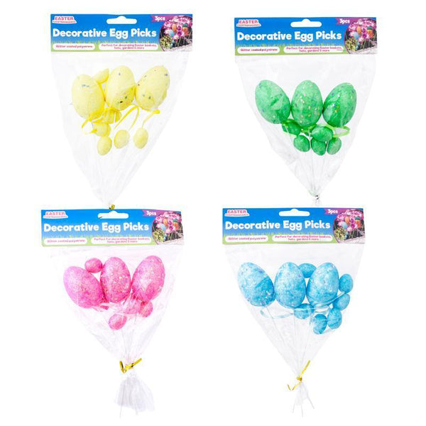 3pk Polystyrene Egg on Pick with Glitter - Everything Party