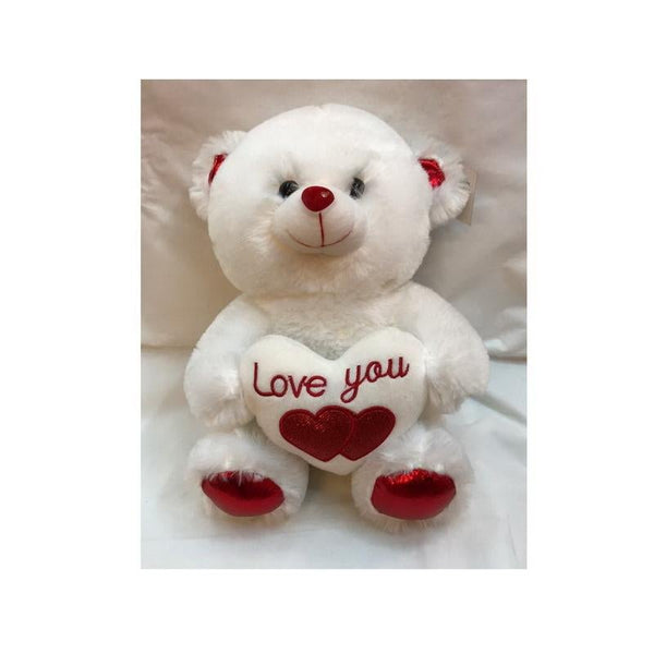 40cm White Plush Valentines Teddy Bear with Heart - Everything Party