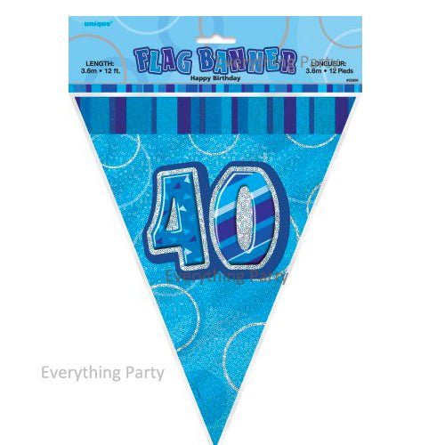 40th Birthday Flag Banner (Blue, Pink, Black) - Everything Party