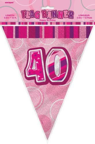40th Birthday Flag Banner (Blue, Pink, Black) - Everything Party