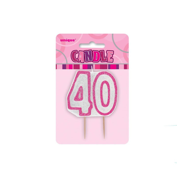 40th Birthday Glitter Candle (Red, Pink, Blue) - Everything Party