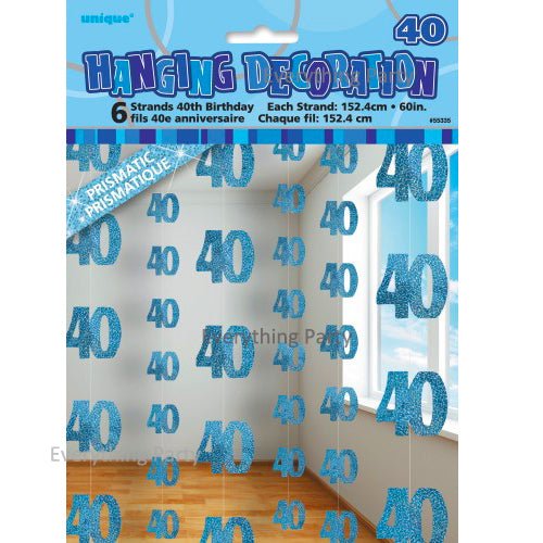 40th Birthday Glitz Hanging Decorations (Blue, Pink, Black) - Everything Party
