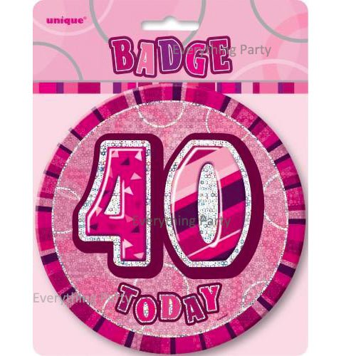 40th Birthday Jumbo Badge - Pink - Everything Party