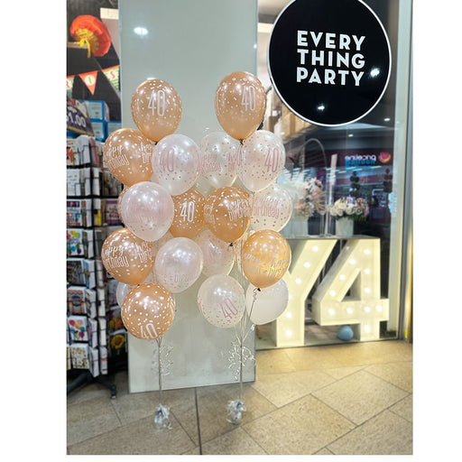 40th Birthday Rose Gold Latex Helium Balloon Bouquet - Everything Party