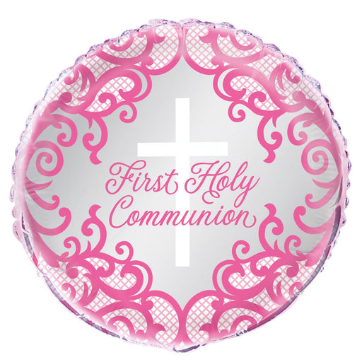 45cm Pink Cross First Holy Communion Foil Balloon - Everything Party