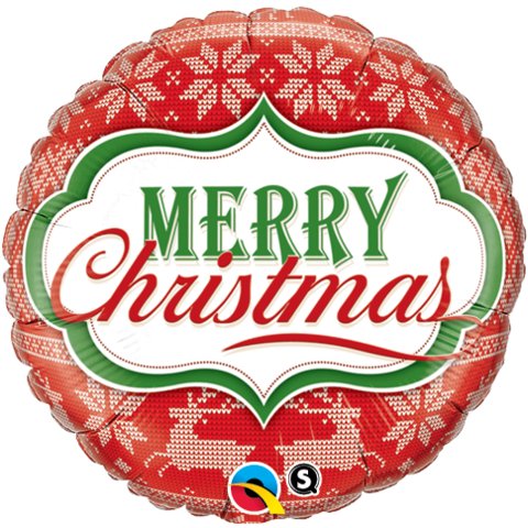45cm Qualatex Merry Christmas Nordic Patterns Foil Balloon - Everything Party