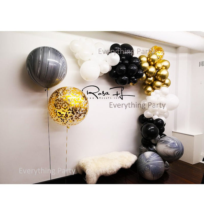 4.5m Balloon Garland Decoration - Chrome Gold&Black&White - Everything Party
