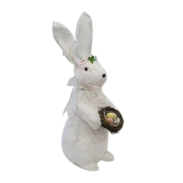 46cm White Plush Easter Rabbit with Nest and Eggs - Everything Party