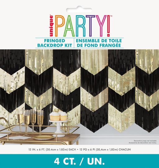 4pk Gold & Black Scallop Foil Fringed Backdrop Kit - Everything Party